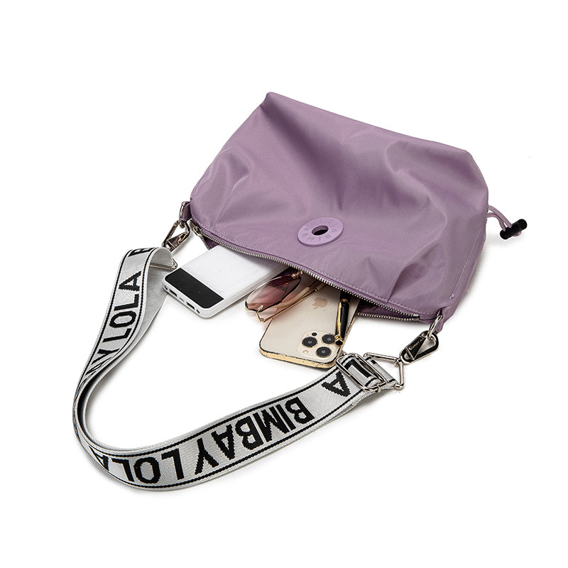 Lightweight Nylon Crossbody Bag – Lavender Shoulder Bag with Adjustable Logo Strap