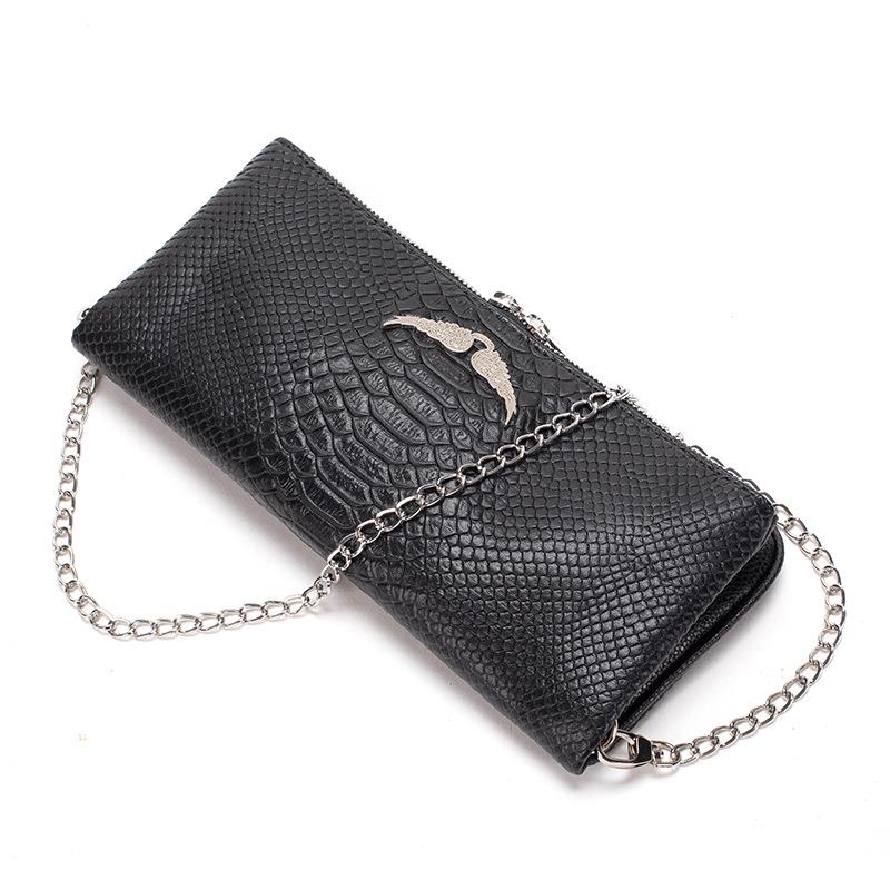 Bolso Negro de Textura de Cocodrilo Sintético | Bandolera Elegante con Cadena Metálica para Uso Diario en Mujer