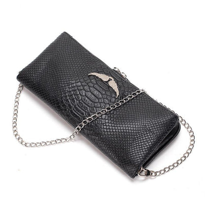 Bolso Negro de Textura de Cocodrilo Sintético | Bandolera Elegante con Cadena Metálica para Uso Diario en Mujer