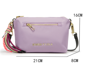 A stylish compact crossbody bag designed for everyday elegance. Featuring a lightweight nylon body in soft purple with gold-tone accents and a playful tassel strap, it’s perfect for daily outings, travel, and casual chic look