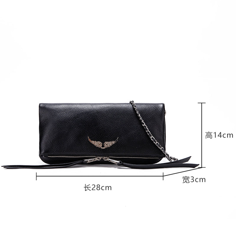 Wing Logo Black Leather Chain Clutch Bag – Minimal Luxury Crossbody PurseCompact, elegant, and versatile—this is the kind of bag that completes your outfit without trying too hard