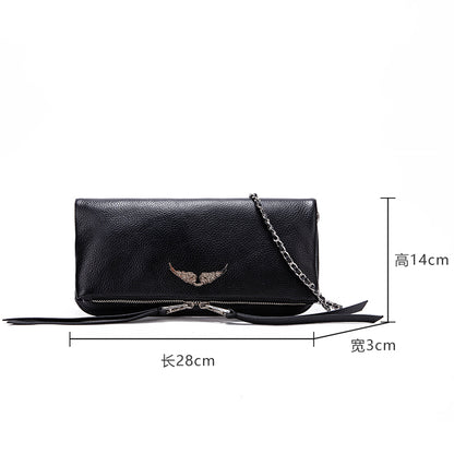 Wing Logo Black Leather Chain Clutch Bag – Minimal Luxury Crossbody PurseCompact, elegant, and versatile—this is the kind of bag that completes your outfit without trying too hard