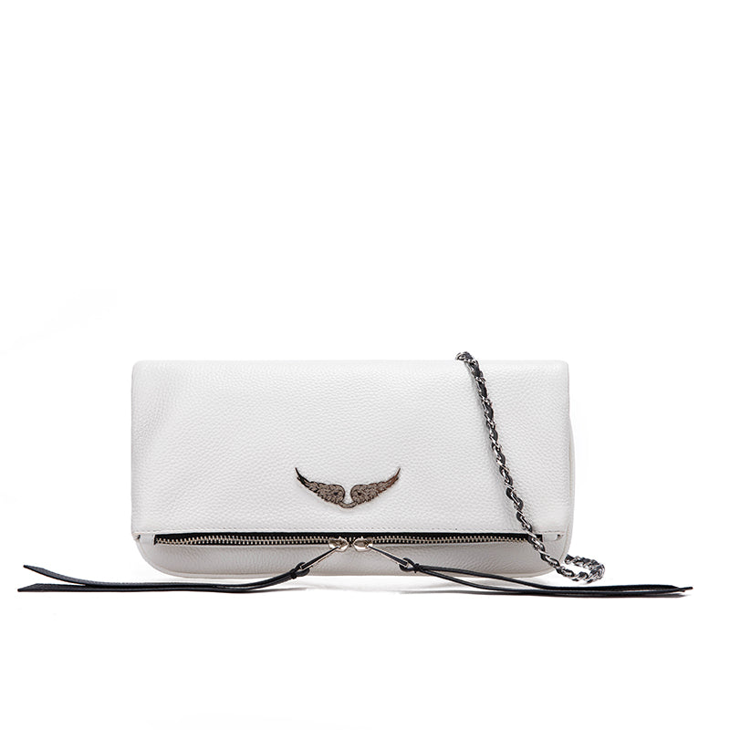 Wing Logo Black Leather Chain Clutch Bag – Minimal Luxury Crossbody PurseCompact, elegant, and versatile—this is the kind of bag that completes your outfit without trying too hard