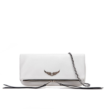 Wing Logo Black Leather Chain Clutch Bag – Minimal Luxury Crossbody PurseCompact, elegant, and versatile—this is the kind of bag that completes your outfit without trying too hard