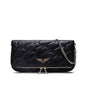 Quilted Star Pattern Black Leather Clutch Bag – Wing Logo Chain Crossbody BagPerfectly sized for essentials, it transitions effortlessly from daywear to evening chic