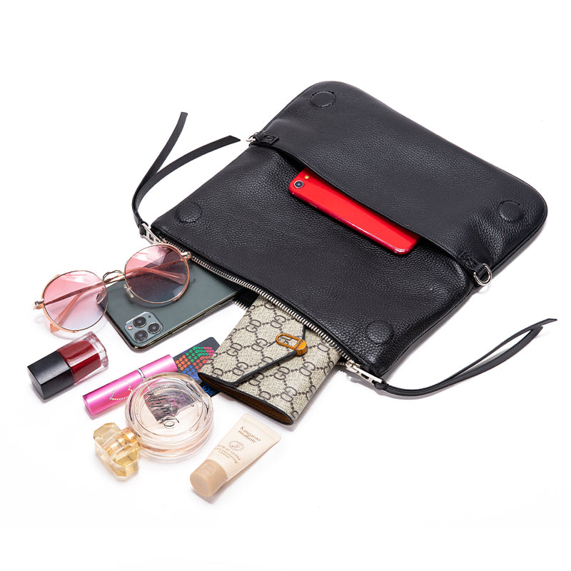 Wing Logo Black Leather Chain Clutch Bag – Minimal Luxury Crossbody PurseCompact, elegant, and versatile—this is the kind of bag that completes your outfit without trying too hard