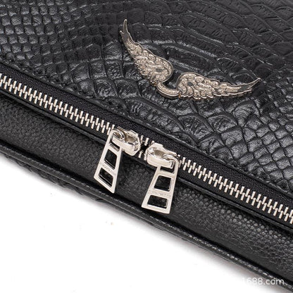 Bolso Negro de Textura de Cocodrilo Sintético | Bandolera Elegante con Cadena Metálica para Uso Diario en Mujer
