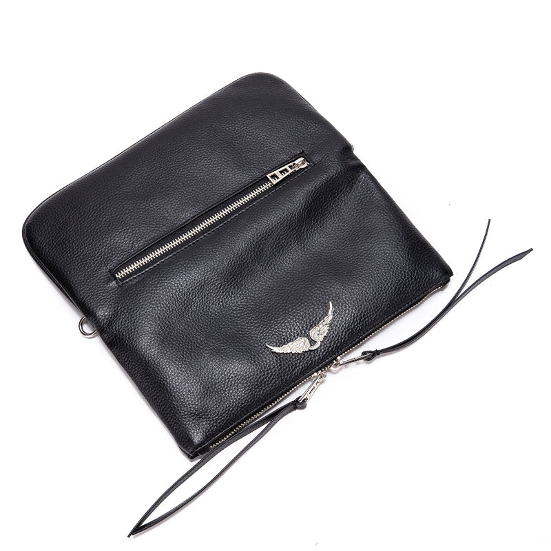 Wing Logo Black Leather Chain Clutch Bag – Minimal Luxury Crossbody PurseCompact, elegant, and versatile—this is the kind of bag that completes your outfit without trying too hard