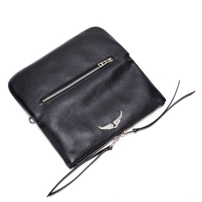 Wing Logo Black Leather Chain Clutch Bag – Minimal Luxury Crossbody PurseCompact, elegant, and versatile—this is the kind of bag that completes your outfit without trying too hard