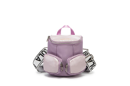 A modern mini backpack-inspired crossbody bag designed for everyday convenience. Crafted from durable black nylon with multiple front pockets and bold logo straps, it combines street-style aesthetics with practical storage
