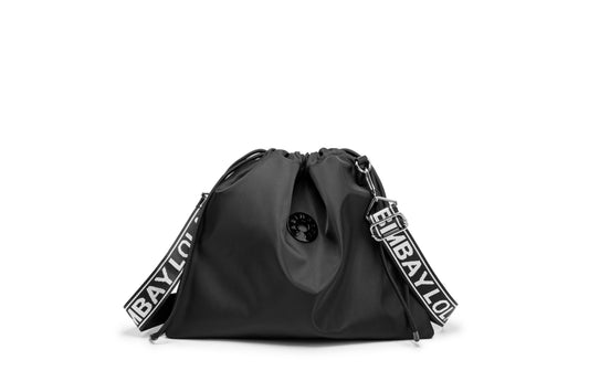 Minimalist Drawstring Bucket Bag – Lightweight Nylon Crossbody Shoulder Bag with Logo Strap