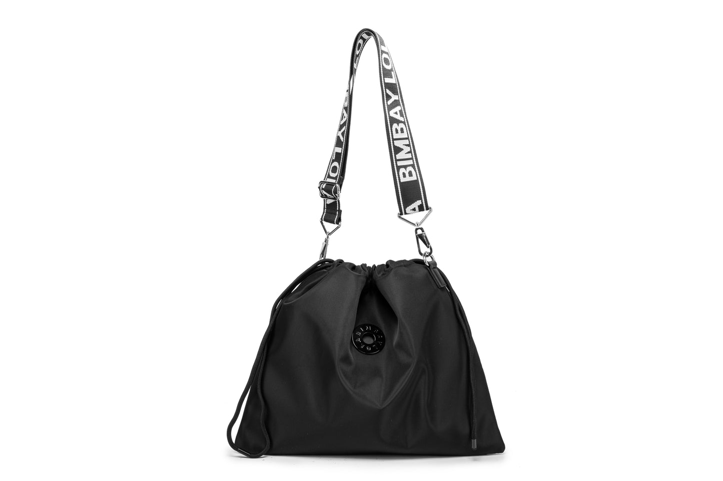 Minimalist Drawstring Bucket Bag – Lightweight Nylon Crossbody Shoulder Bag with Logo Strap