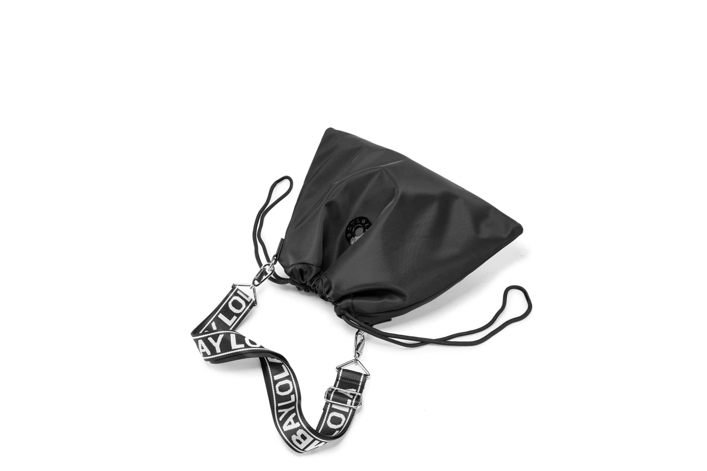 Minimalist Drawstring Bucket Bag – Lightweight Nylon Crossbody Shoulder Bag with Logo Strap