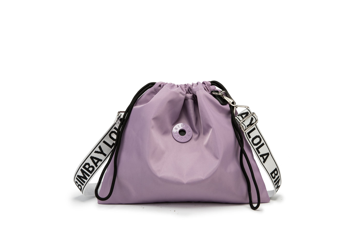 Minimalist Drawstring Bucket Bag – Lightweight Nylon Crossbody Shoulder Bag with Logo Strap