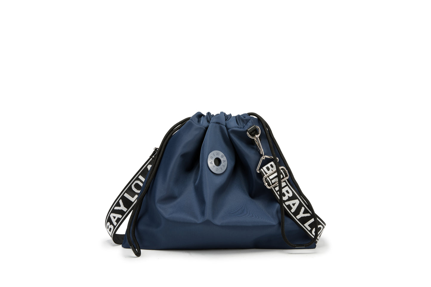 Minimalist Drawstring Bucket Bag – Lightweight Nylon Crossbody Shoulder Bag with Logo Strap