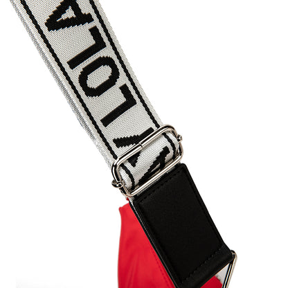 Red Crescent Crossbody Bag – Lightweight Nylon Shoulder Bag with Chain Detail & Logo Strap