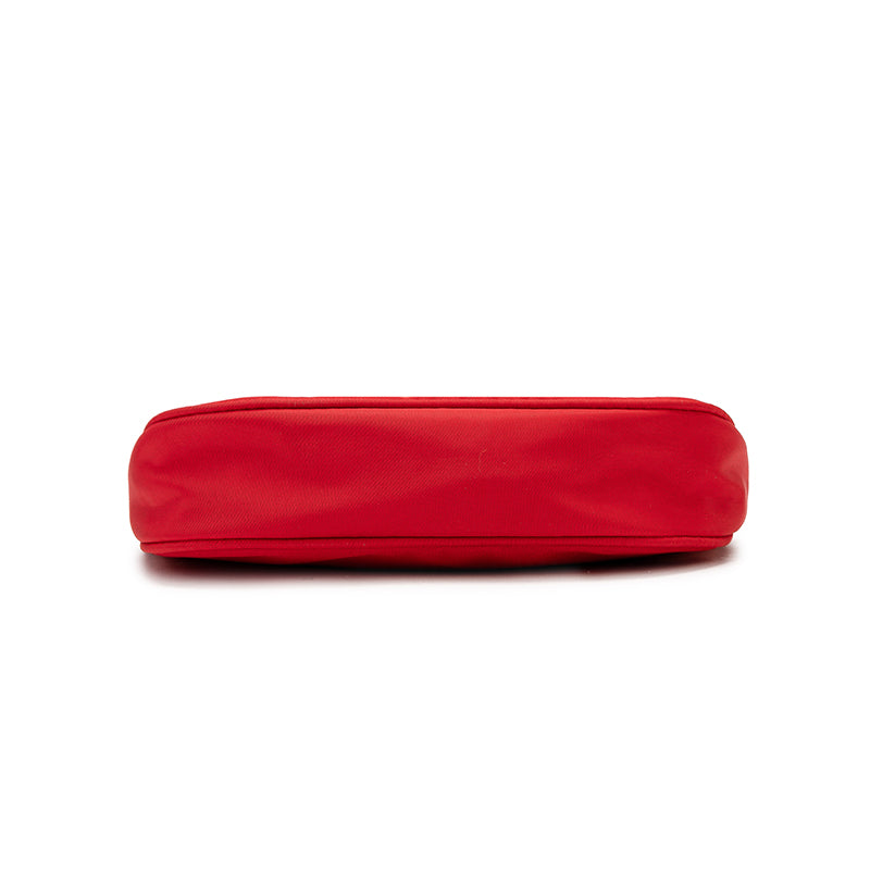 Red Crescent Crossbody Bag – Lightweight Nylon Shoulder Bag with Chain Detail & Logo Strap