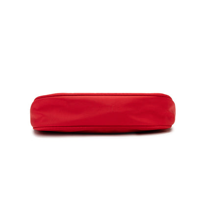 Red Crescent Crossbody Bag – Lightweight Nylon Shoulder Bag with Chain Detail & Logo Strap