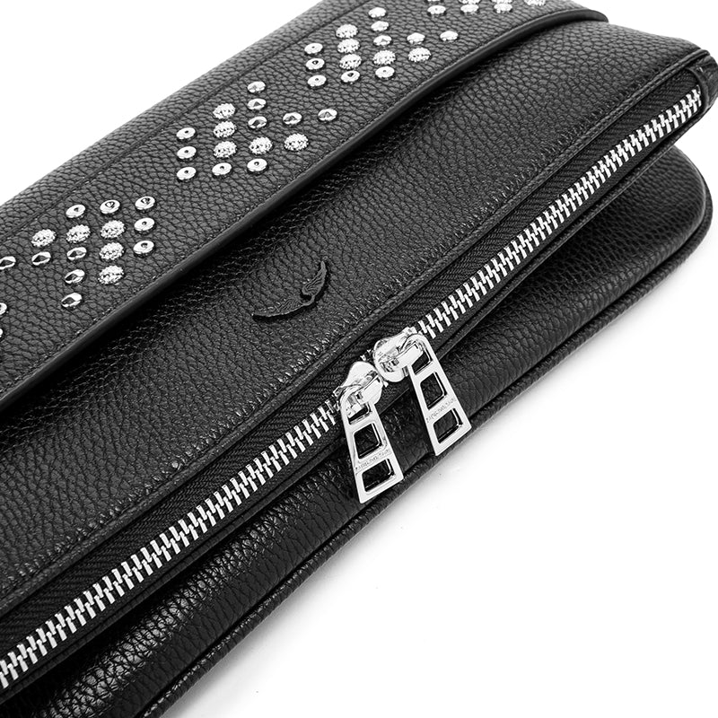 Make a bold statement with this edgy yet elegant studded crossbody bag. Designed for modern fashion lovers, this piece combines textured leather with sparkling metal studs, creating the perfect balance of luxury and street style.