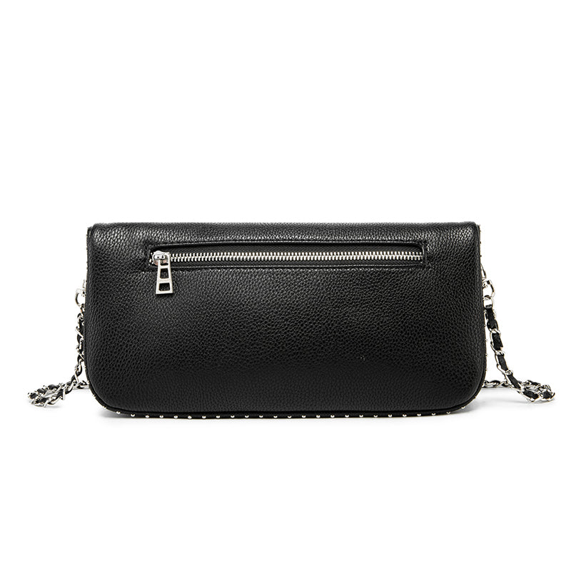 Classic Wing Logo Black Leather Clutch Bag – Chain Crossbody Shoulder BagWhether styled as a clutch or worn crossbody, this piece elevates any outfit with ease