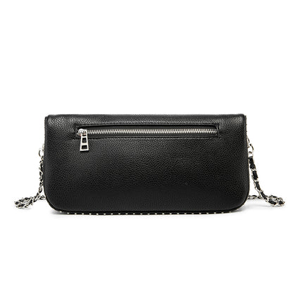 Classic Wing Logo Black Leather Clutch Bag – Chain Crossbody Shoulder BagWhether styled as a clutch or worn crossbody, this piece elevates any outfit with ease