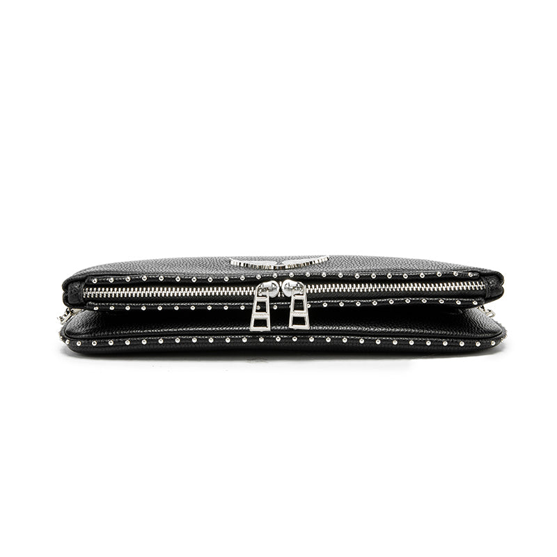 Classic Wing Logo Black Leather Clutch Bag – Chain Crossbody Shoulder BagWhether styled as a clutch or worn crossbody, this piece elevates any outfit with ease