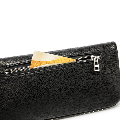 Classic Wing Logo Black Leather Clutch Bag – Chain Crossbody Shoulder BagWhether styled as a clutch or worn crossbody, this piece elevates any outfit with ease