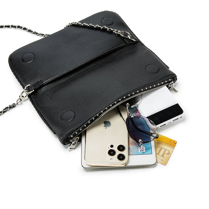 Classic Wing Logo Black Leather Clutch Bag – Chain Crossbody Shoulder BagWhether styled as a clutch or worn crossbody, this piece elevates any outfit with ease