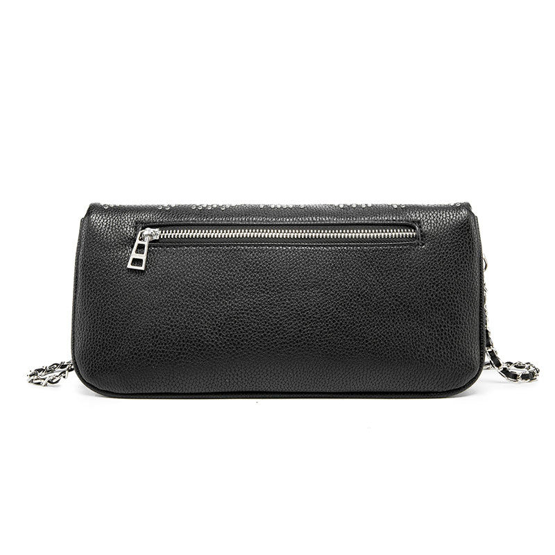 Turn heads wherever you go with this dazzling rhinestone-studded crossbody bag. Designed with a striking symmetrical crystal pattern on premium black textured leather, this piece brings together elegance, glamour, and a bold fashion edge.