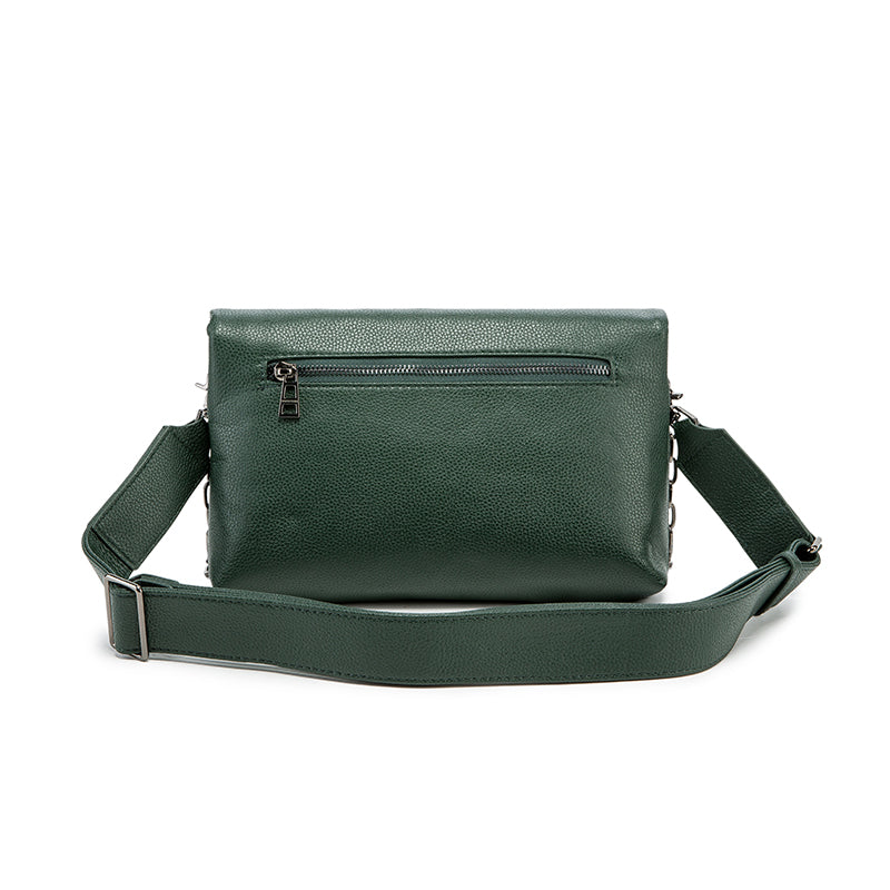 Emerald Green Wing Accent Leather Crossbody Bag – Chic Chain Shoulder Purse