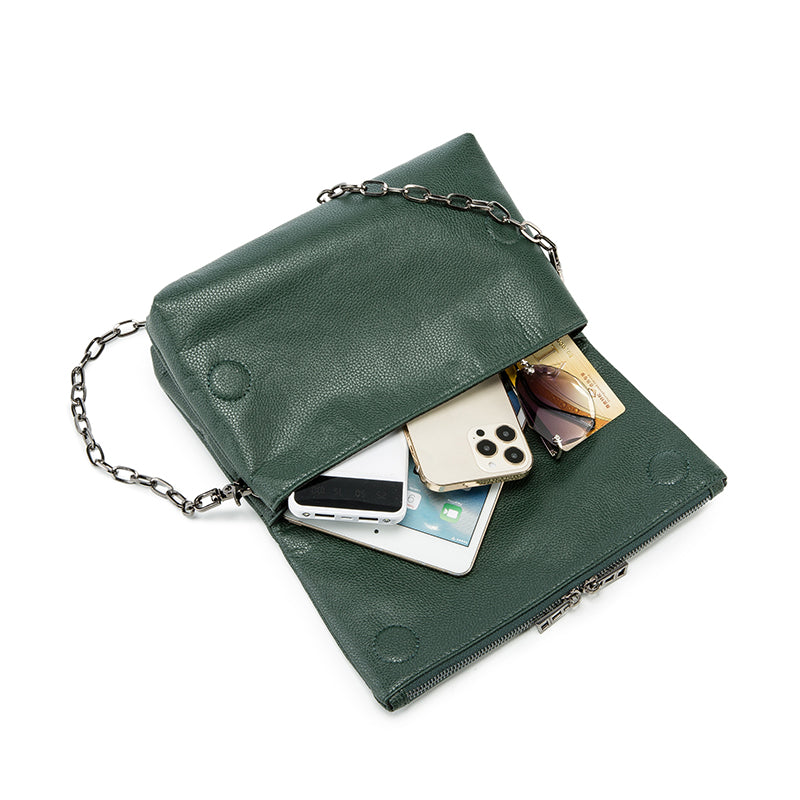 Emerald Green Wing Accent Leather Crossbody Bag – Chic Chain Shoulder Purse