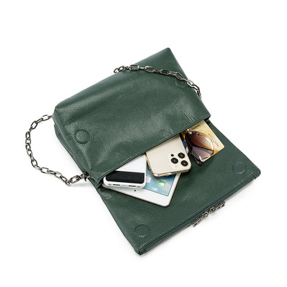 Emerald Green Wing Accent Leather Crossbody Bag – Chic Chain Shoulder Purse
