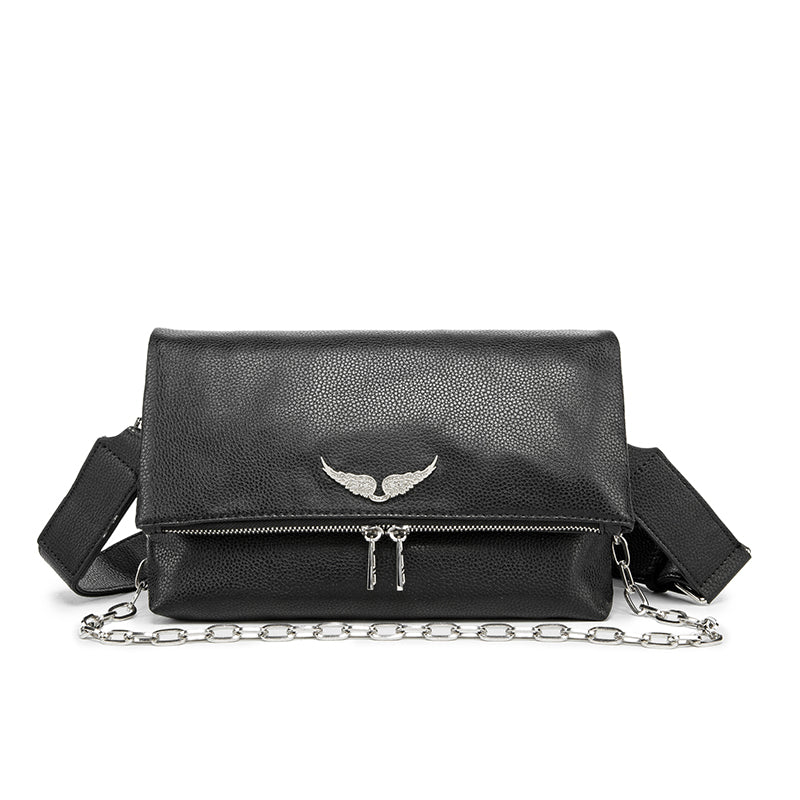 Emerald Green Wing Accent Leather Crossbody Bag – Chic Chain Shoulder Purse