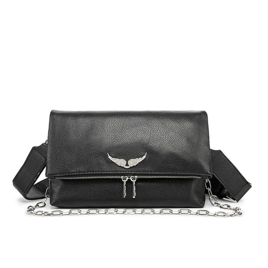 Emerald Green Wing Accent Leather Crossbody Bag – Chic Chain Shoulder Purse