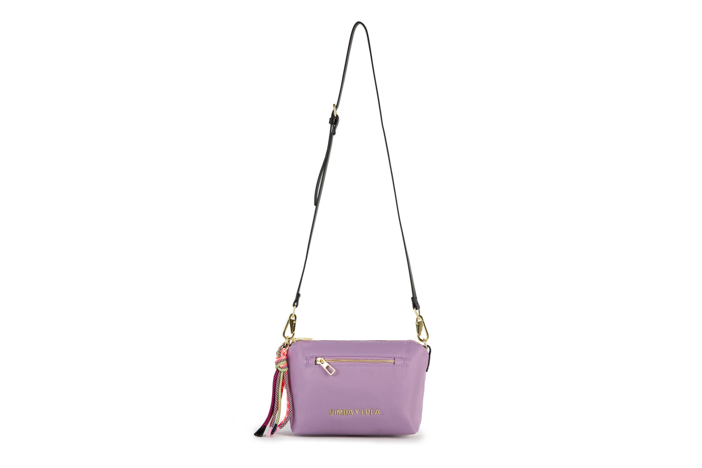 A stylish compact crossbody bag designed for everyday elegance. Featuring a lightweight nylon body in soft purple with gold-tone accents and a playful tassel strap, it’s perfect for daily outings, travel, and casual chic look