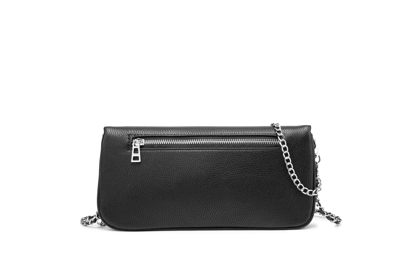 Minimal Wing Logo Black Leather Clutch Bag – Chain Crossbody Shoulder PursePerfect for both casual wear and evening outfits, this is a versatile essential for any modern wardrobe