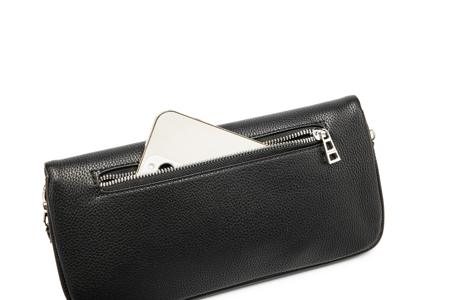 Minimal Wing Logo Black Leather Clutch Bag – Chain Crossbody Shoulder PursePerfect for both casual wear and evening outfits, this is a versatile essential for any modern wardrobe