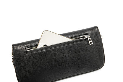 Minimal Wing Logo Black Leather Clutch Bag – Chain Crossbody Shoulder PursePerfect for both casual wear and evening outfits, this is a versatile essential for any modern wardrobe