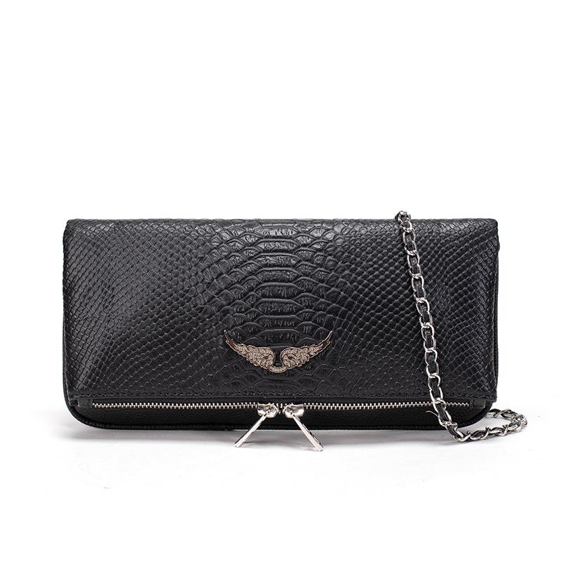 Bolso Negro de Textura de Cocodrilo Sintético | Bandolera Elegante con Cadena Metálica para Uso Diario en Mujer