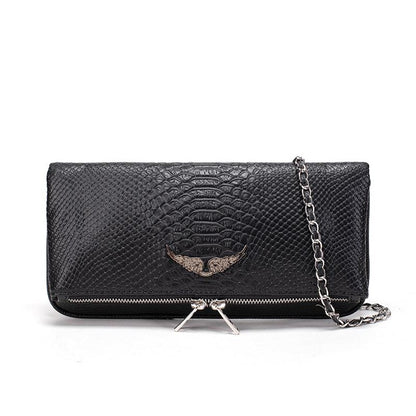 Bolso Negro de Textura de Cocodrilo Sintético | Bandolera Elegante con Cadena Metálica para Uso Diario en Mujer