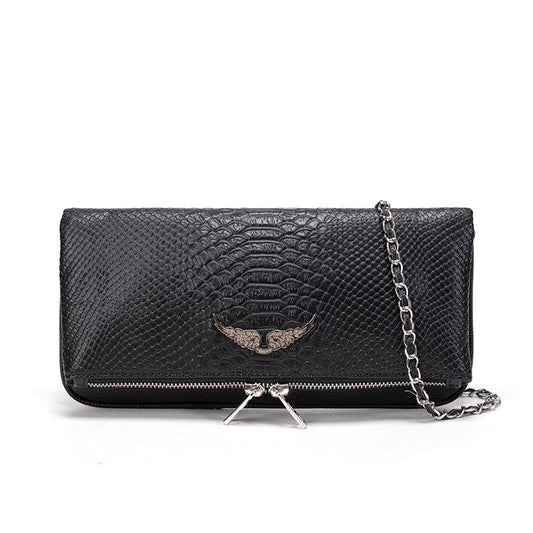 Bolso Negro Textura Cocodrilo Sintético | Bandolera Elegante Cadena Metálica Uso Diario para Muje